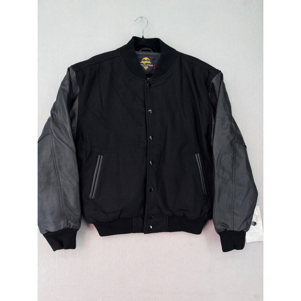 Vintage New ZLander Varsity Jacket XS Wool Genuine Leather Sleeves Black NWT